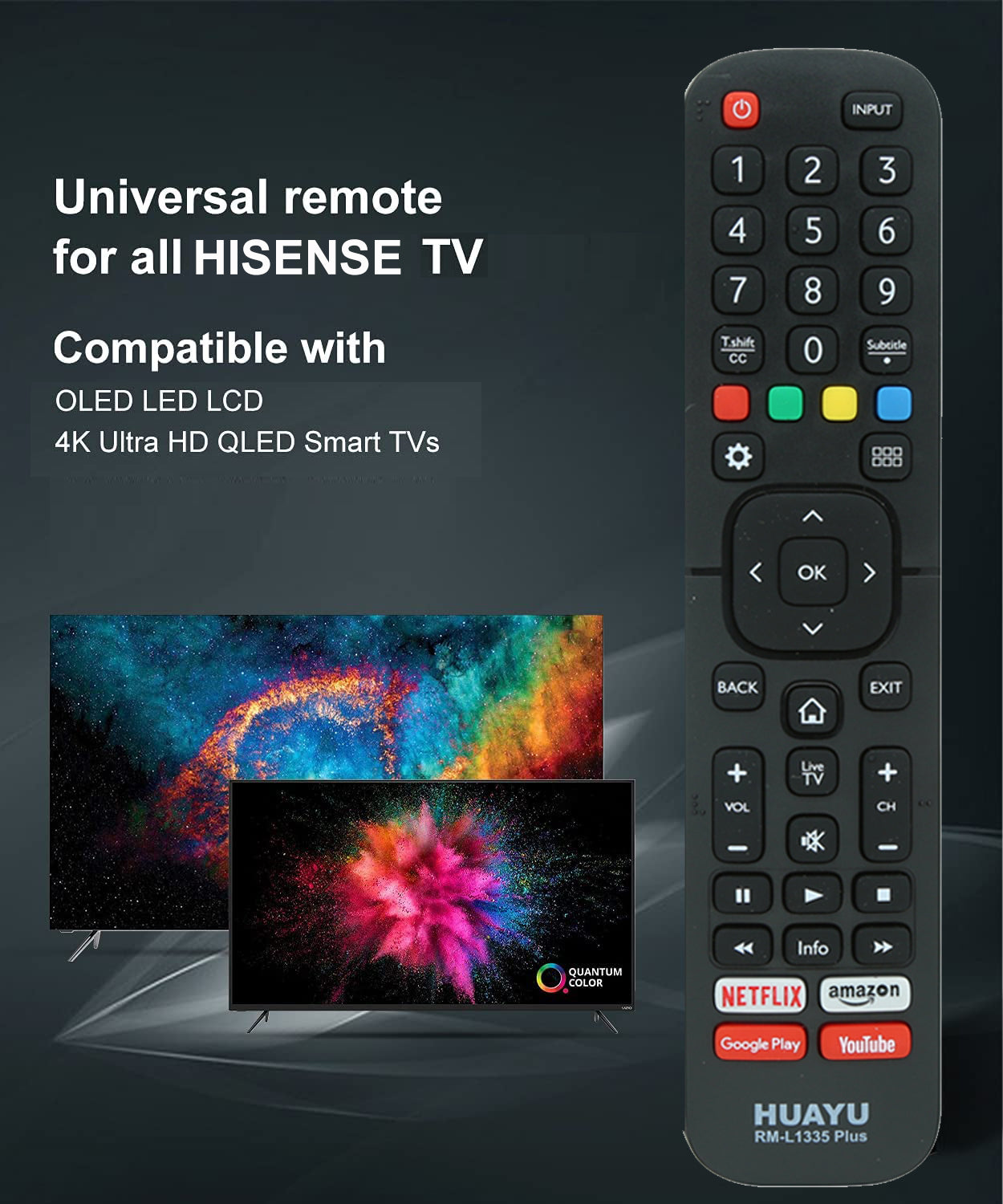 HUAYU RM-L1335 Remote For Hisense 4K, LED, HD, UHD & Smart TVs