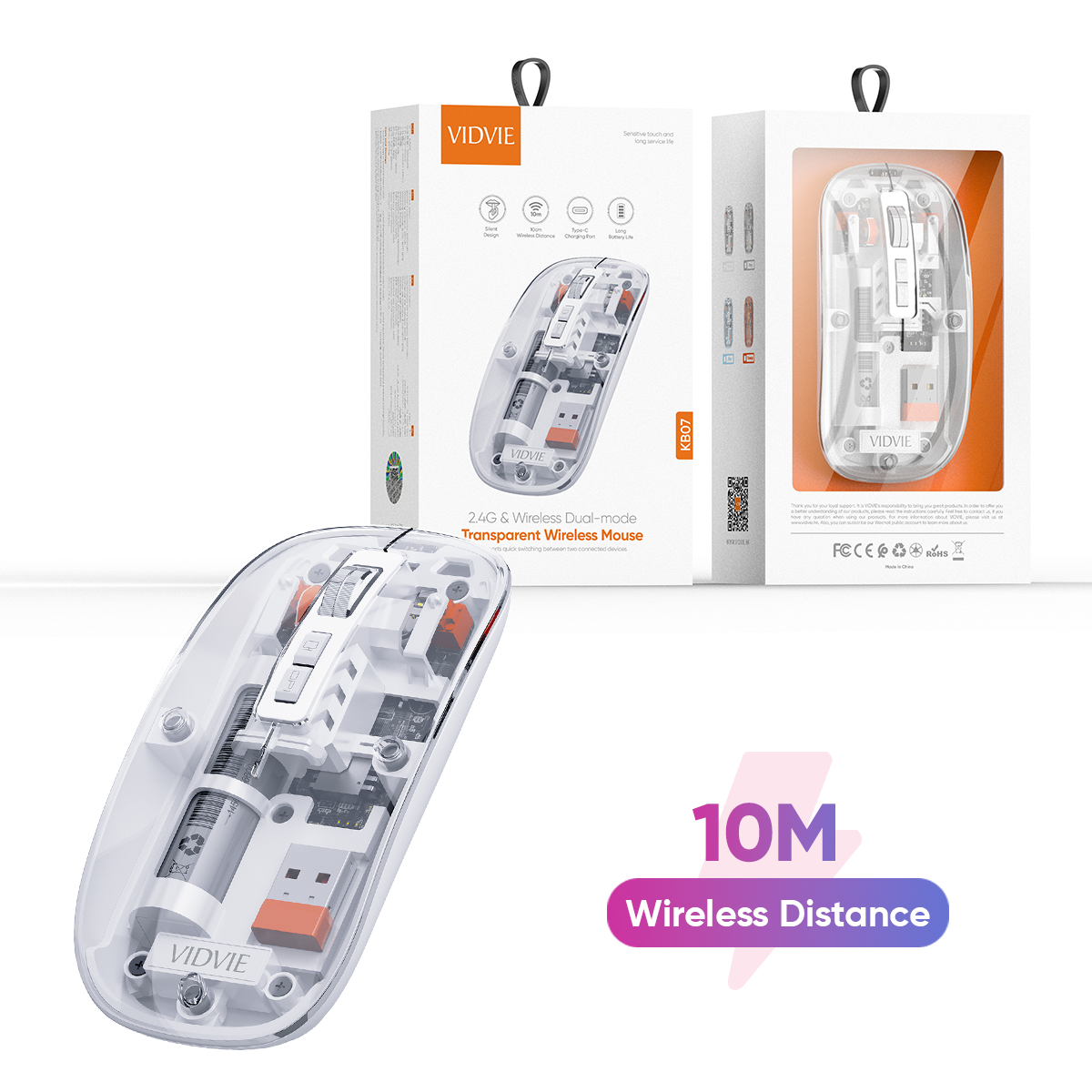 VIDVIE KB07 Rechargable Transparent Wireless Mouse