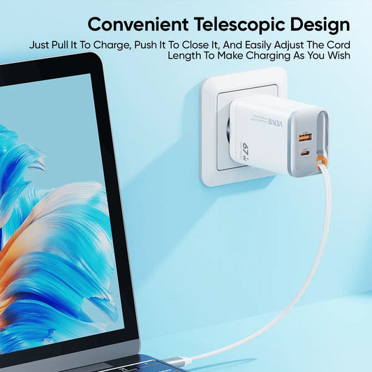 VIDVIE 67w GaN Fast Charger Retractable USB-C Cable