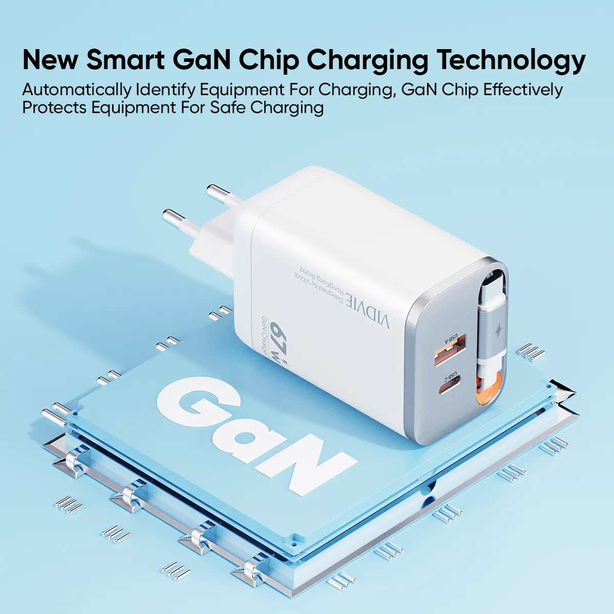 VIDVIE 67w GaN Fast Charger Retractable USB-C Cable