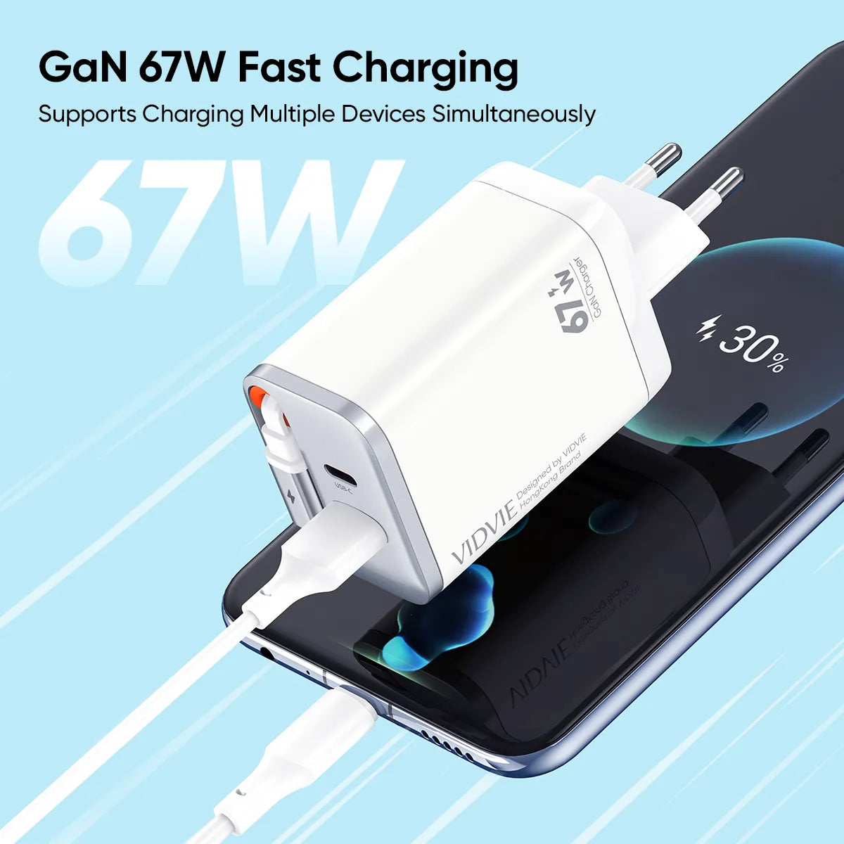 VIDVIE 67w GaN Fast Charger Retractable USB-C Cable