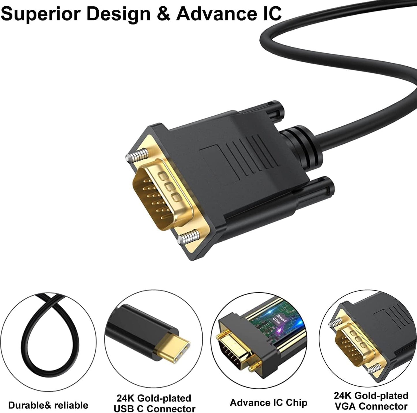 Entratech USB Type-C To Vga Cable Black - 1.8m