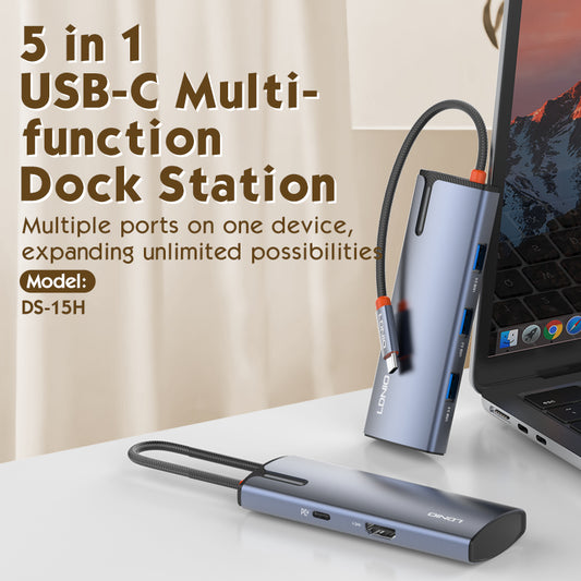 LDNIO DS-15H PD100W 5 in 1 Port USB C 3.0 Hub With 4k HDMI