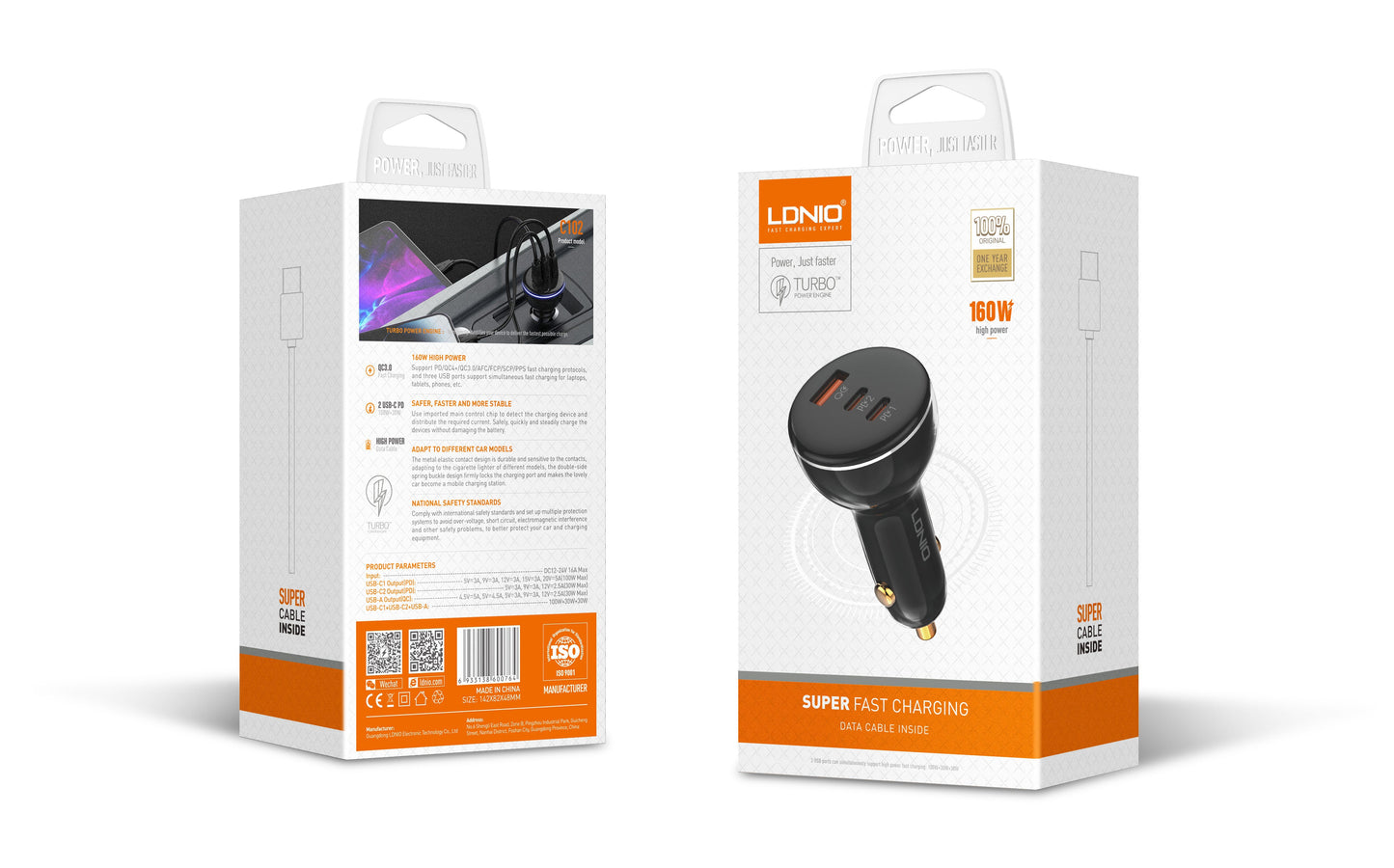 LDNIO C102 160W Super Fast Car charger, Laptops & phones