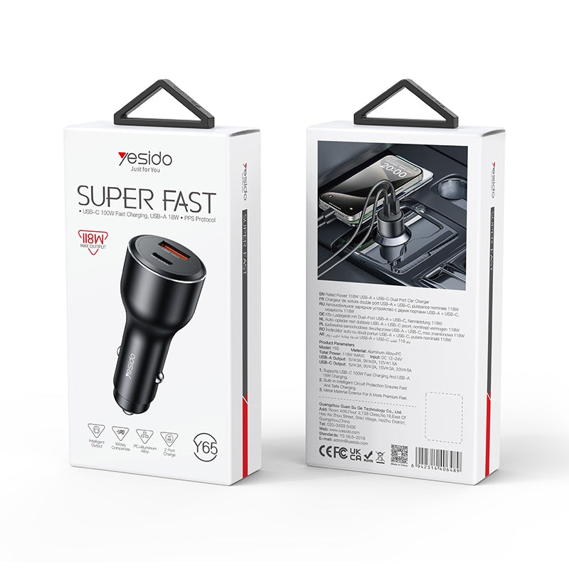 Yesido Y65 PD100W Super Fast Car Charger