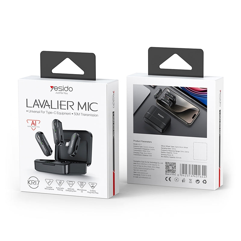 YESIDO KR17 Wireless 2 in 1 Lavalier Microphone