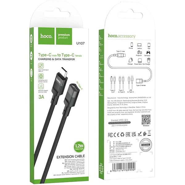 Hoco U107 - USB-C Male To USB-A Female Extension Cable - (Charge & Data)