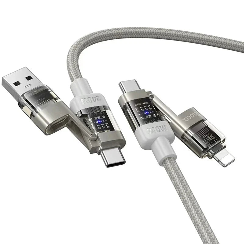 hoco U151 240W 4 in 1 USB and Type-C to Type-C and 8 Pin Charging Cable- 1.2m