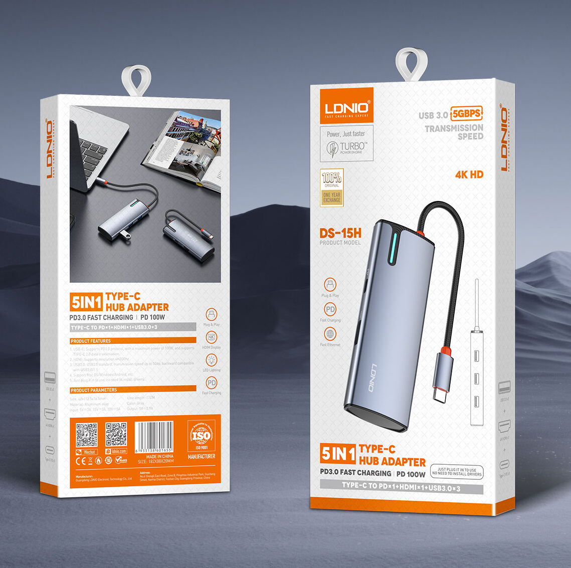LDNIO DS-15H PD100W 5 in 1 Port USB C 3.0 Hub With 4k HDMI