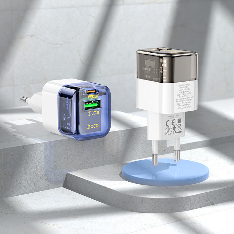 HOCO-C131A-Fast Charger 30Watt With Dual Port USB+ Type C