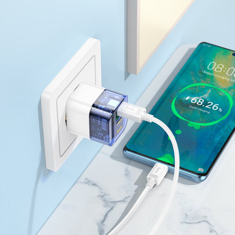 HOCO-C131A-Fast Charger 30Watt With Dual Port USB+ Type C