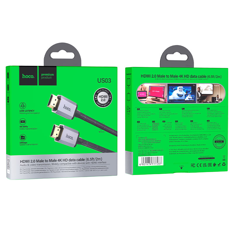 Hoco US03 2.0 4k @ 60Hz HDMI Cable