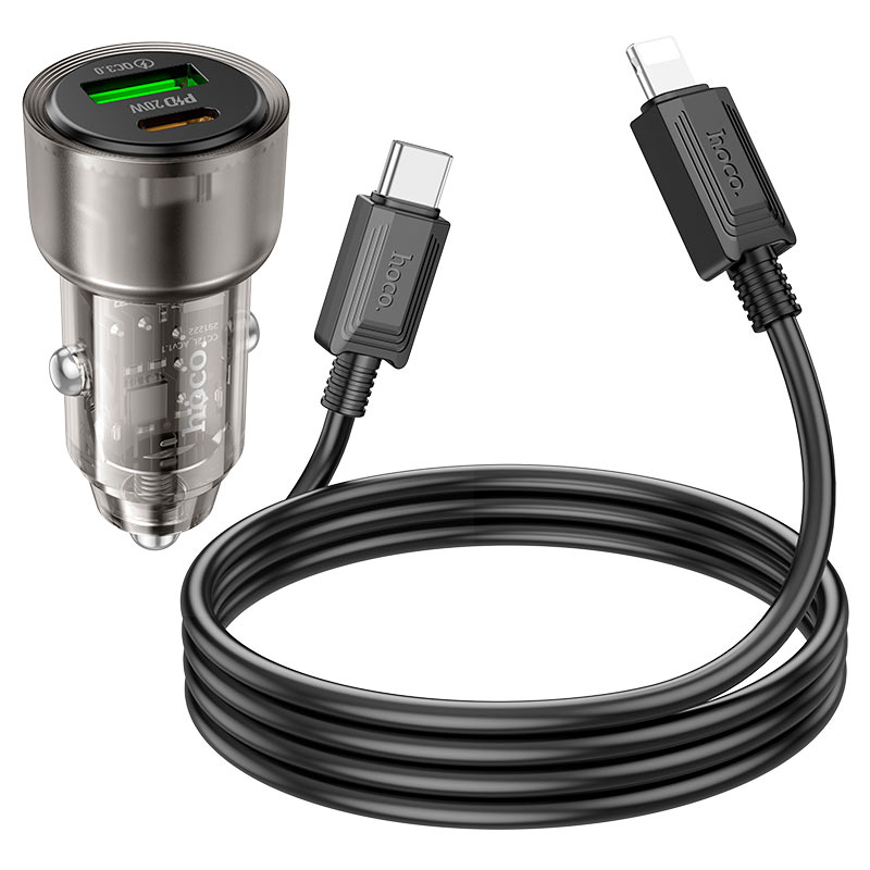 Hoco Z52 38W Car Charger Set C To iPhone Transparent Black