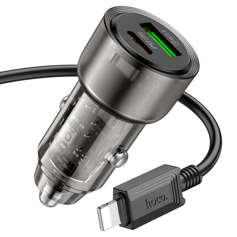 Hoco Z52 38W Car Charger Set C To iPhone Transparent Black