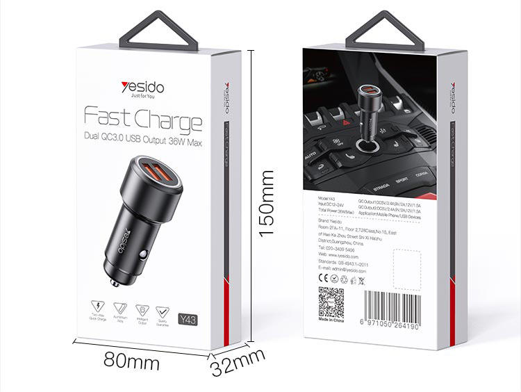 YESIDO Y43 36W Fast Car Charger
