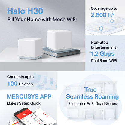 Mercusys Halo H30 AC1200 Whole Home Mesh Wi-Fi System - 2 Pack