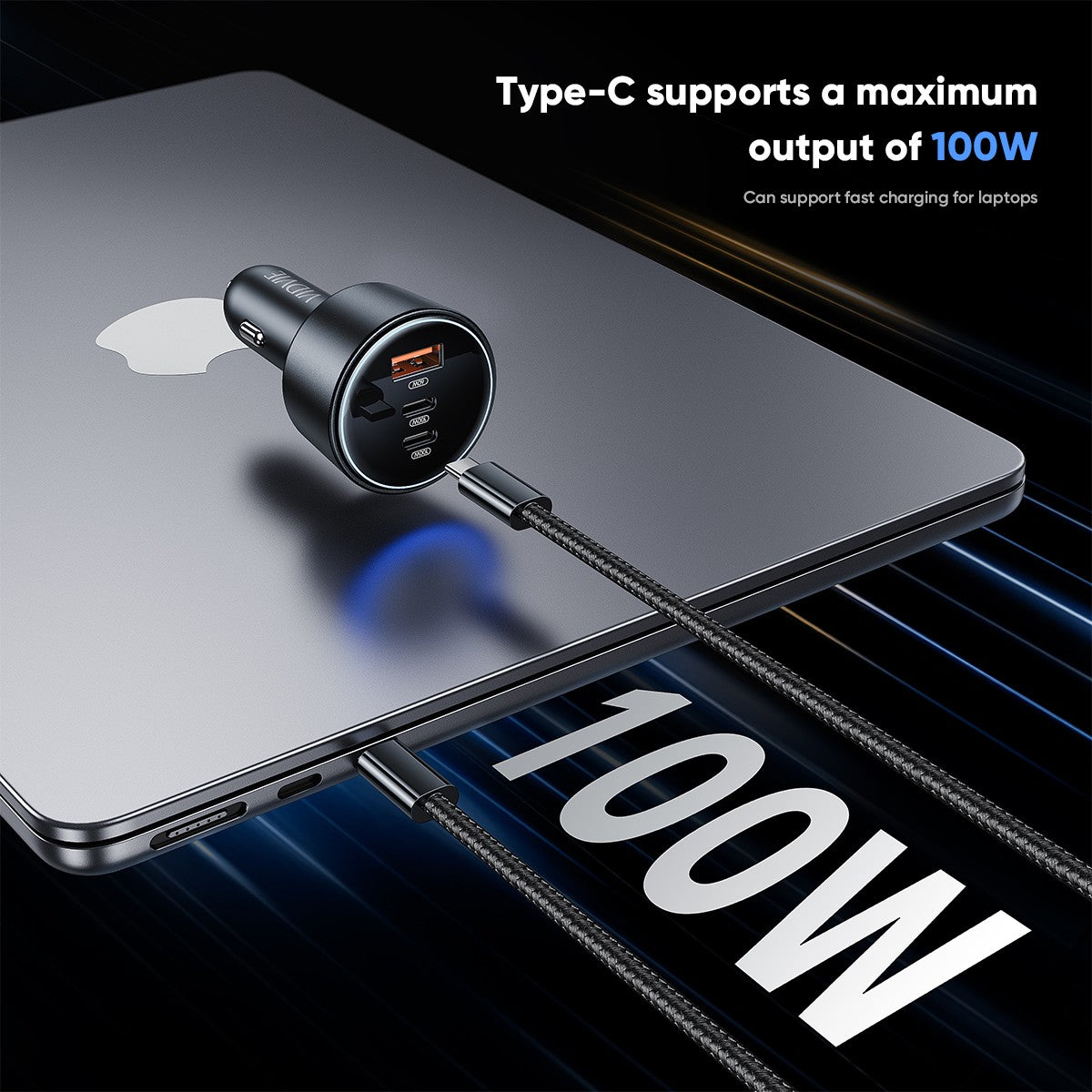 VIDVIE 100W Super Fast Charging Car Charger with Type C cable