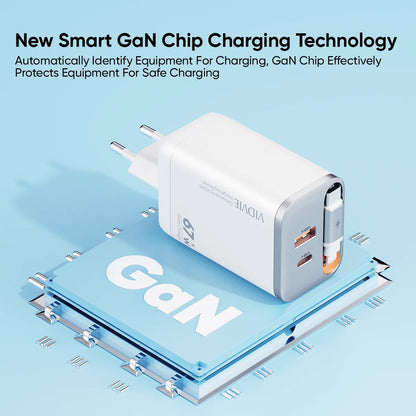 VIDVIE 67w GaN Fast Charger Retractable USB-C Cable