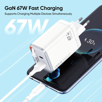 VIDVIE 67w GaN Fast Charger Retractable USB-C Cable