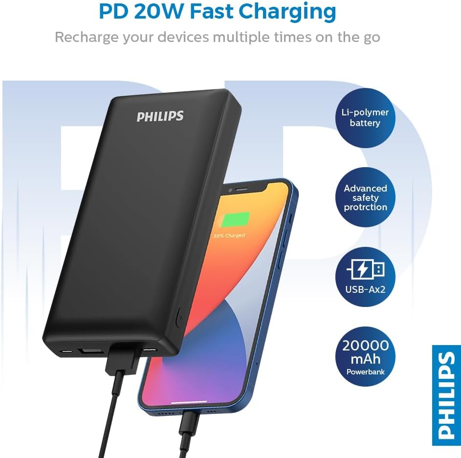 PHILIPS 20 000mAh 2 PORT POWERBANK