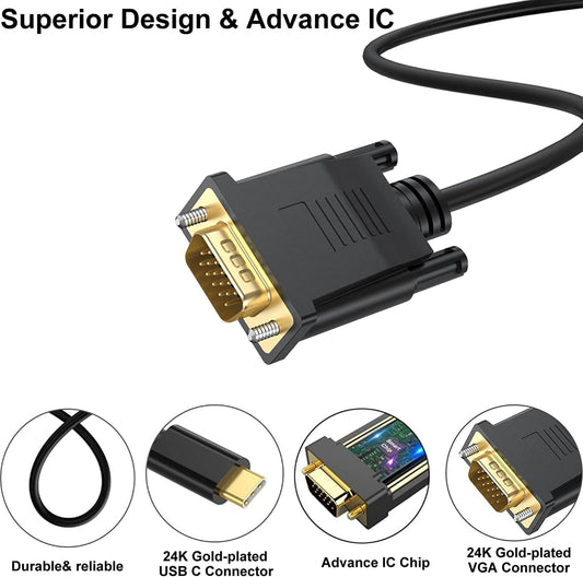 Entratech USB Type-C To Vga Cable Black - 1.8m