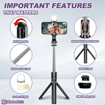 Plokama LIVE-K8 LED Multifunctional Selfie Stick -1.3m