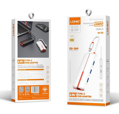 LDNIO-(DS-26H) 6 In 1 USB C Multifunction Docking Station