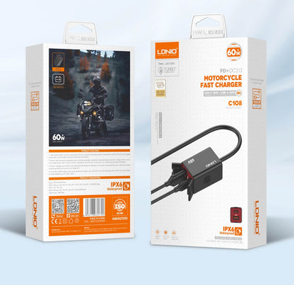 LDNIO C108 60W Wired Waterproof Super Fast Charger for Motorcycle