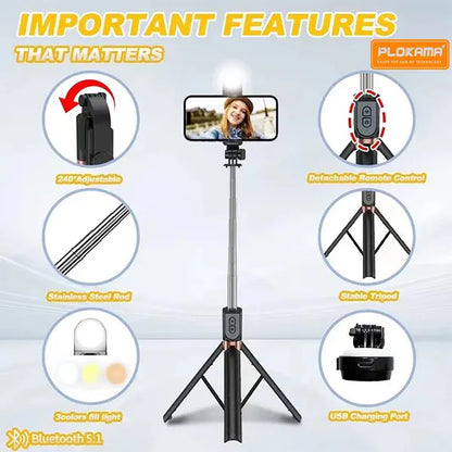 Plokama LIVE-K9  LED Selfie Stick - 1.7m