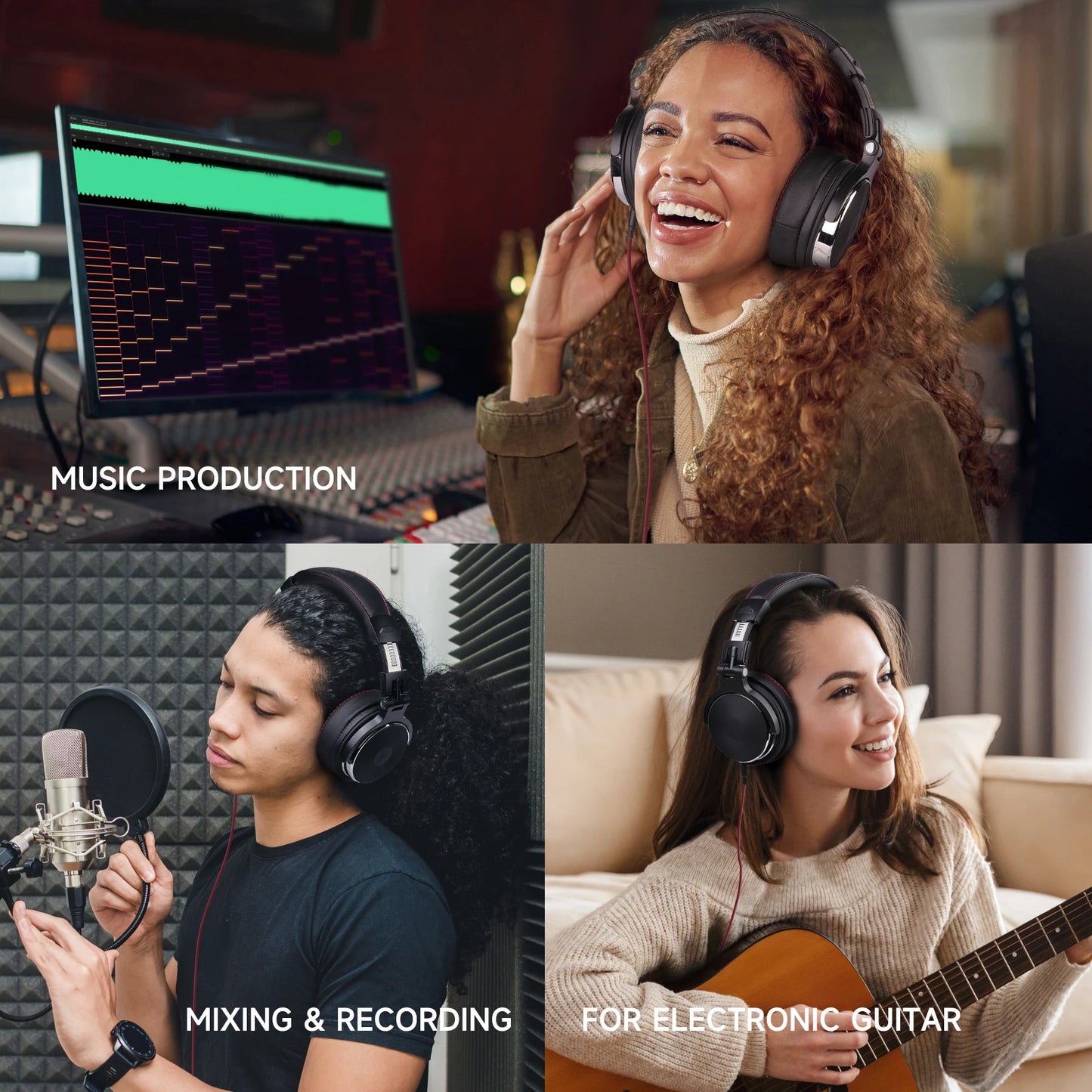 Oneodio Pro 50 Professional Wired Over Ear DJ and Studio Headphones - BK