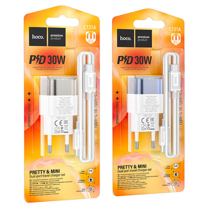 HOCO-C131A-Fast Charger 30Watt With Dual Port USB+ Type C