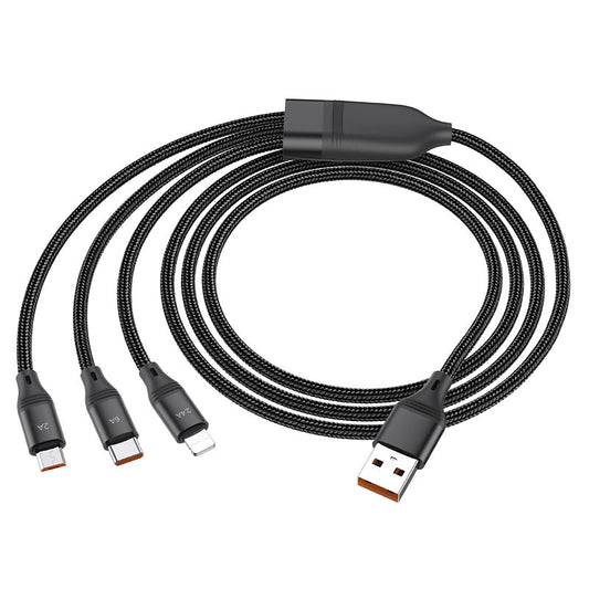 Hoco U104 Ultra Cable 3-in-1 6A charging & data sync cable (2 pack)