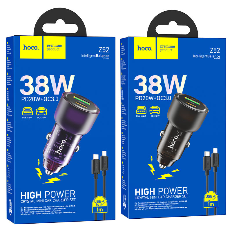 Hoco Z52 38W Car Charger Set C To iPhone Transparent Black