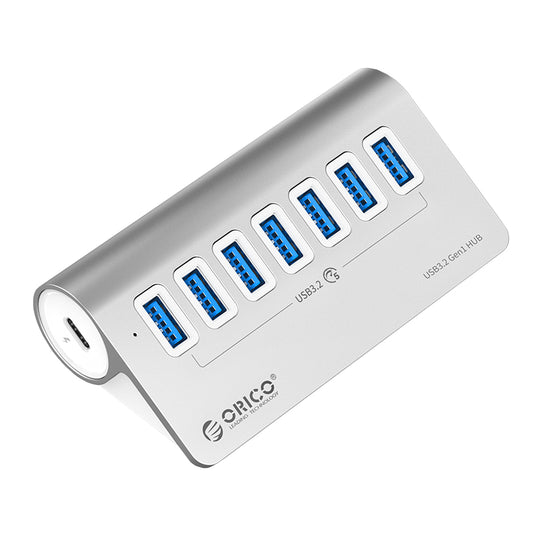 ORICO Aluminum Alloy 7 Port USB Hub | 7x USB 3.2 Type-A | Type-A to Type-C (90 Degree Type-C | 1m |